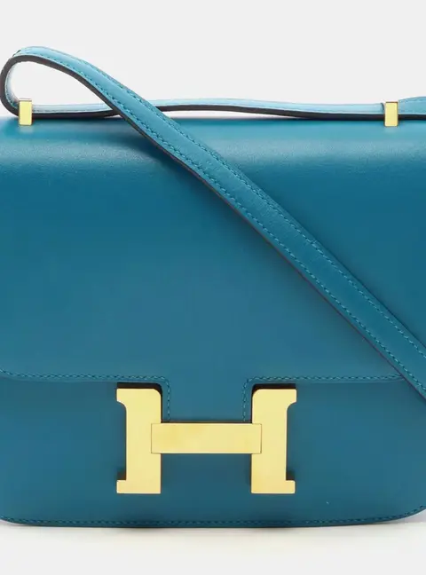 Herm&egrave;s Constance III Mini 18 Bleu Izmir Tadelakt Leather Shoulder Bag