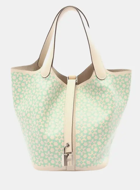 Herm&egrave;s Picotin Lock 18 Nata Vert Swift Printed Leather Tote Bag