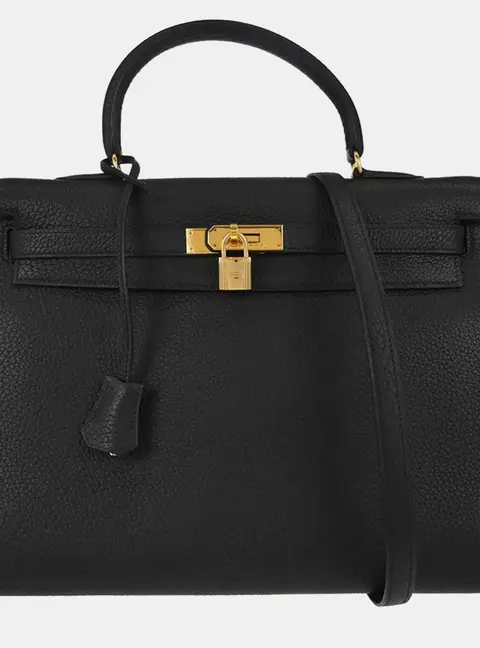 Hermes Kelly 35 Black Ardennes Leather Sellier Top Handle Bag