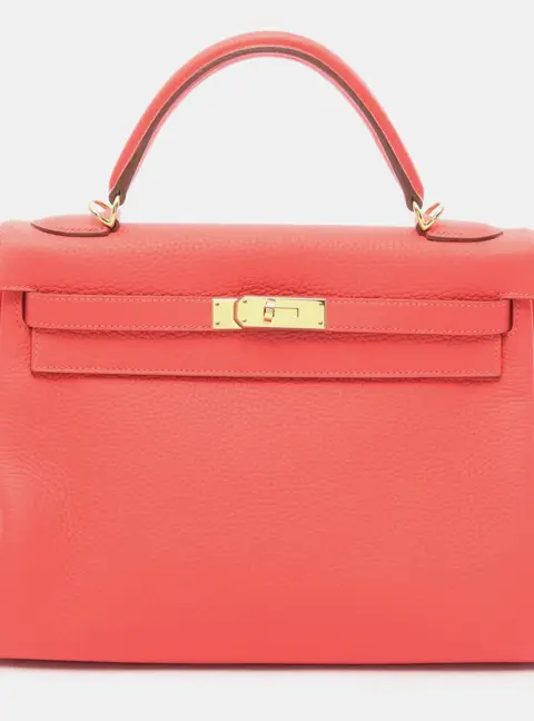 Hermes Kelly 32 Rose Jaipur Clemence Leather Top Handle Bag