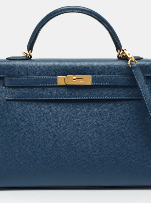 Hermes Kelly Sellier 32 Gold Finish Deep Bleu Epsom Leather Top Handle Bag