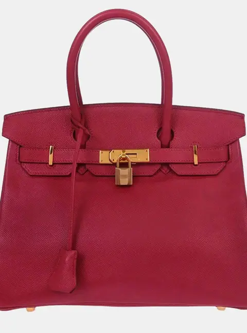 Hermes Birkin 30 Rouge Vif Courchevel Leather Top Handle Bag