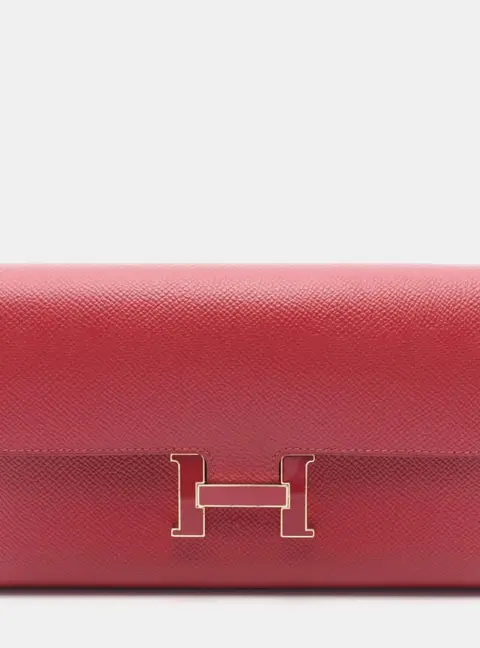 Hermes Constance Long Red Veau Epsom Leather Bi -fold Wallet