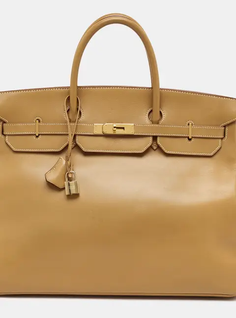 Herm&egrave;s Birkin 40 Gold Finish Natural Vache Leather Tote