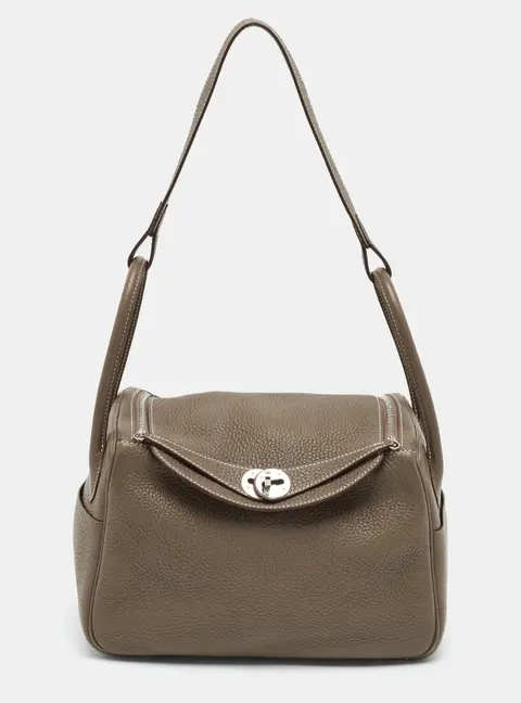 Herm&egrave;s Lindy 26 Palladium Finish Etoupe Taurillon Clemence Shoulder Bag