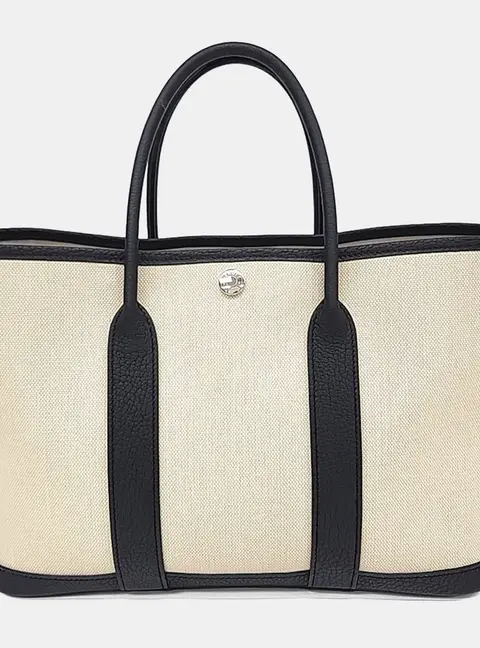 Hermes Beige Black Fabric Garden Party 30 (B)