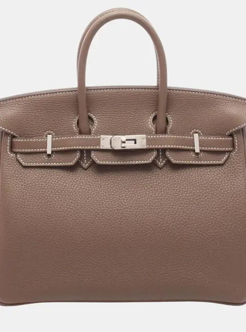 Herm&egrave;s Birkin 25 Etoupe Togo Calfskin Leather Top Handle Bag