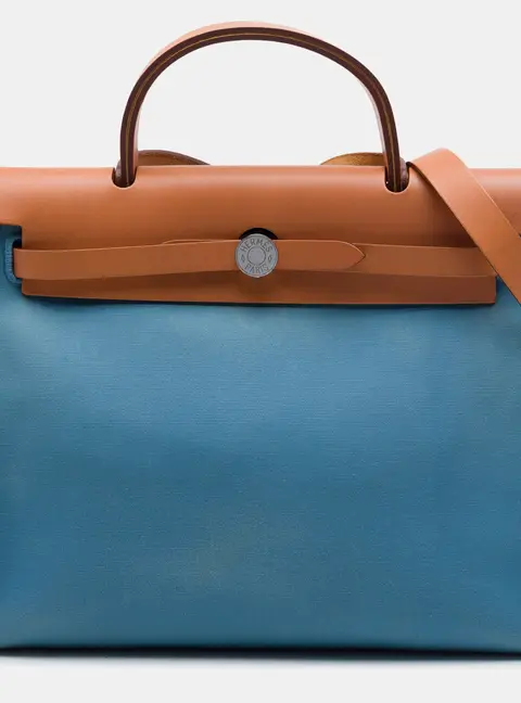 Hermes Herbag Zip 31 Blue Toile Officier Vache Hunter Leather Top Handle Bag