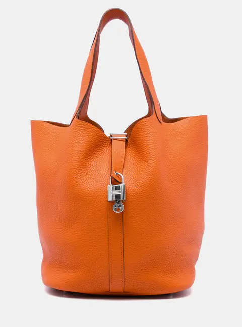 Hermes Picotin Lock 26 Orange Clemence Leather Bucket Bag