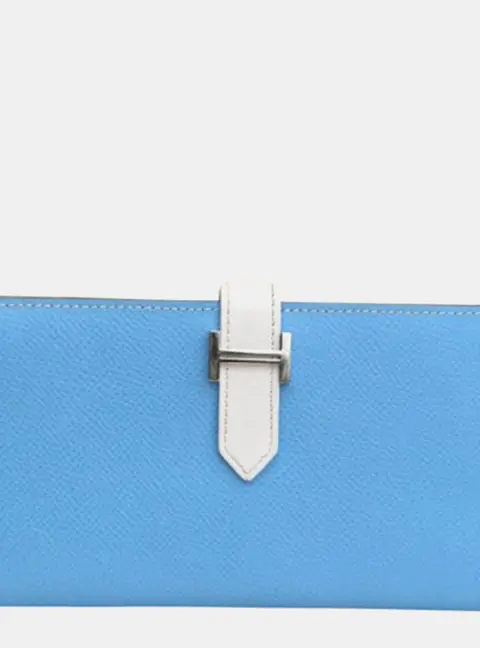 Hermes Bearn Soufflet Blue Celeste White Epsom Calfskin Leather Long Wallet