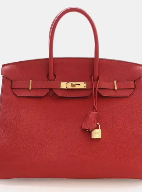 Hermes Birkin 35 Rouge Casaque Togo Calfskin Leather Gold Hardware Top Handle Bag