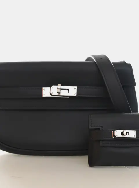 Hermes Kelly Moove Black Swift Calfskin Leather Palladium Hardware Shoulder Bag