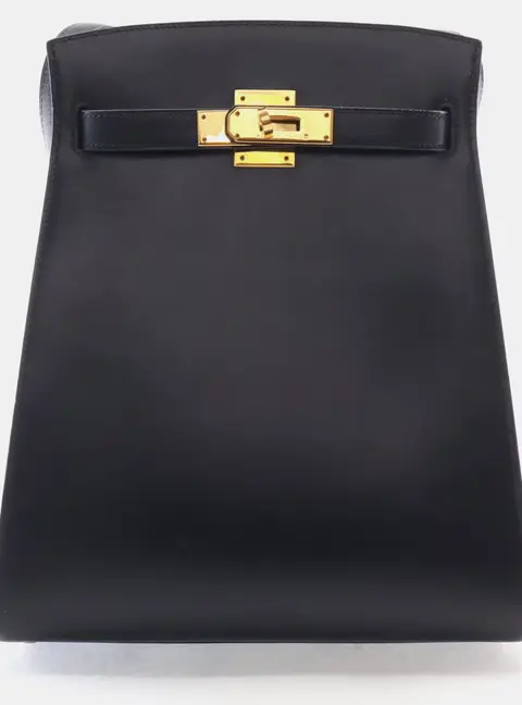 Hermes Kelly Sport MM Black Box Calfskin Leather Shoulder Bag