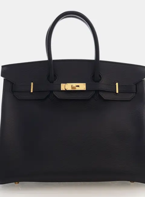 Hermes Birkin 35 Noir Black Ardennes Calfskin Leather Top Handle Bag