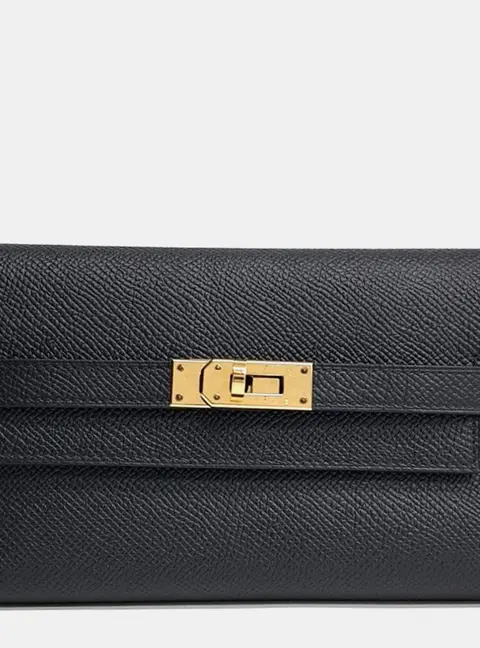 Hermes Kelly Medium Black Epsom Leather Wallet Bag