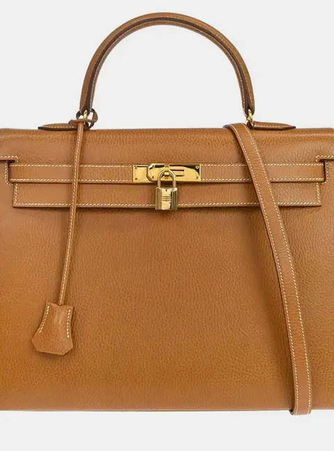 Hermes Kelly 35 Natural Sable Ardennes Calfskin Leather Sellier Top Handle Bag