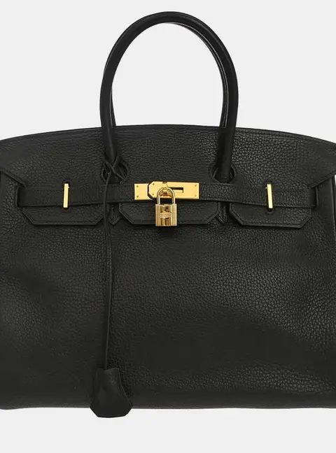 Hermes Birkin 35 Black Taurillon Clemence Leather Top Handle Bag
