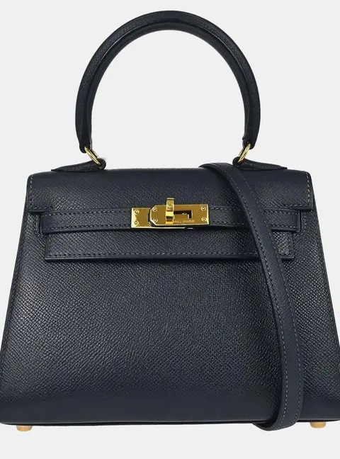 Hermes Mini Kelly 20 Navy Courchevel Calfskin Leather Sellier Top Handle Bag