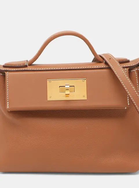 Herm&egrave;s 24/24 21 Gold Finish Gold Evercolor and Swift Leather Top Handle Bag
