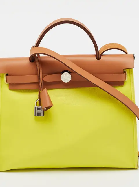 Hermes Herbag Zip 31 Lime/Naturel Sable Berline Toile and Vache Hunter Bag