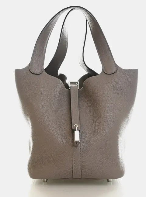 Hermes Picotin Lock 22 Gris Asphalte Clemence Calfskin Leather Tote Bag
