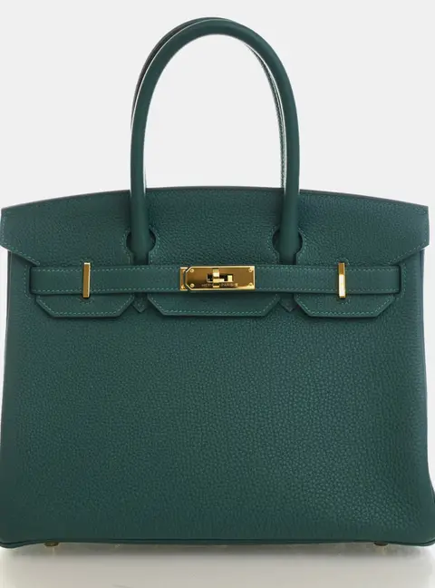 Hermes Birkin 30 Malachite Togo Calfskin Leather Top Handle Bag