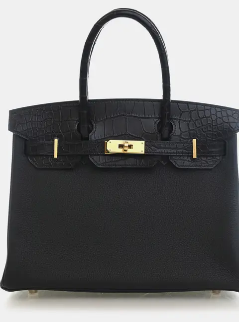 Hermes Birkin 30 Noir Togo Calfskin Leather Top Handle Bag