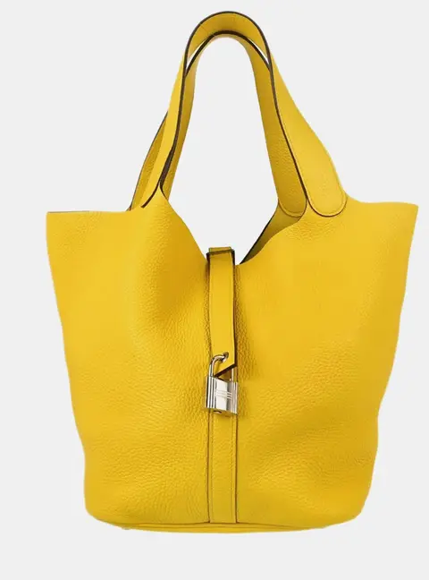 Hermes Picotin Lock 26 GM Jaune de Naples Taurillon Clemence Leather Tote Bag