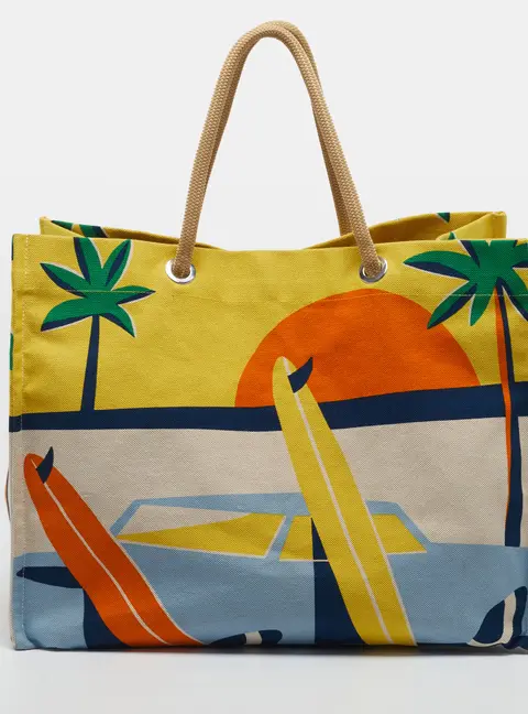 Hermes Apres la Vague Jaune/Bleu Canvas Beach Tote