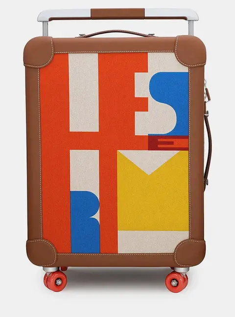 Hermes Rms Rolling Mobility Suitcase Capucine / Ecru / Beige / Fauve / Orange Aa Toile H Plume Taurillon Legato