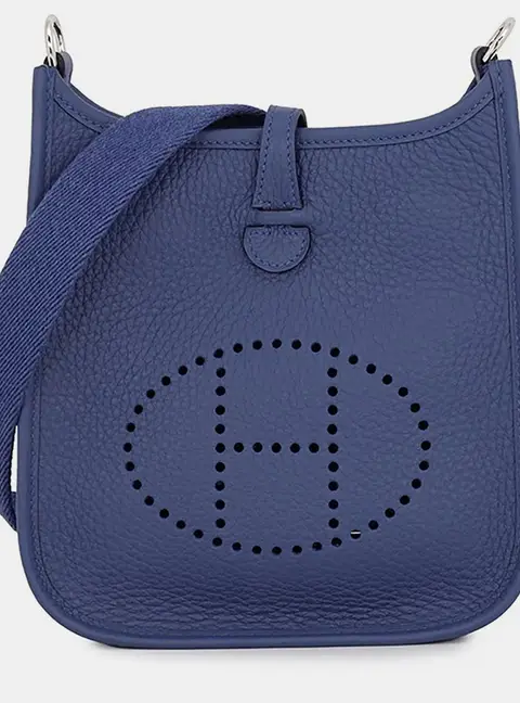 Hermes Evelyne Long Blue Tie Taurillon Clemence Size TPM