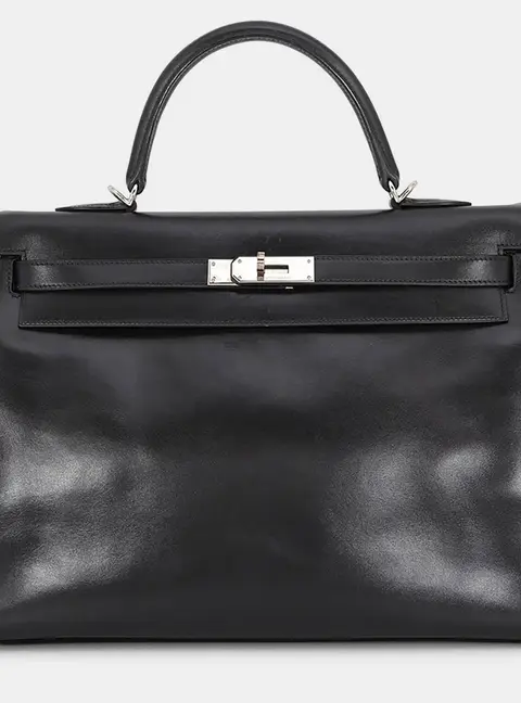 Hermes Kelly Retourne Black Box Calf Leather Size 35