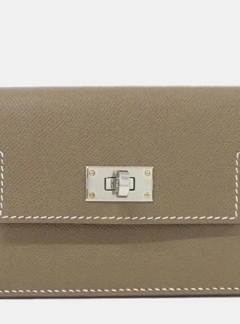 Hermes Kelly Pocket Slim etoupe Madame Calfskin Leather Wallet