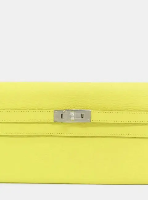 Hermes Kelly Classic Lime Chevre Mysore Leather Long Wallet