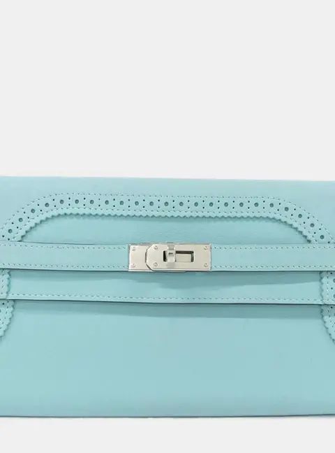 Hermes Kelly Ghillies Bleu Atoll Swift Calfskin Leather Long Wallet