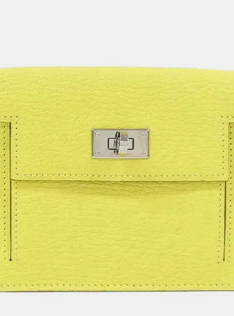 Hermes Kelly Pocket Compact Lime Chevre Mysore Leather Wallet