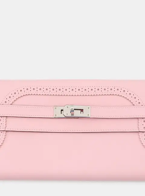 Hermes Ghillies Kelly Rose Sakura Swift Leather Long Wallet