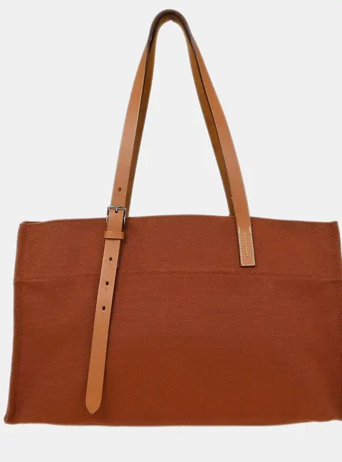 Hermes Etriviere Elan Brown Toile H Canvas Hunter Leather Tote Bag