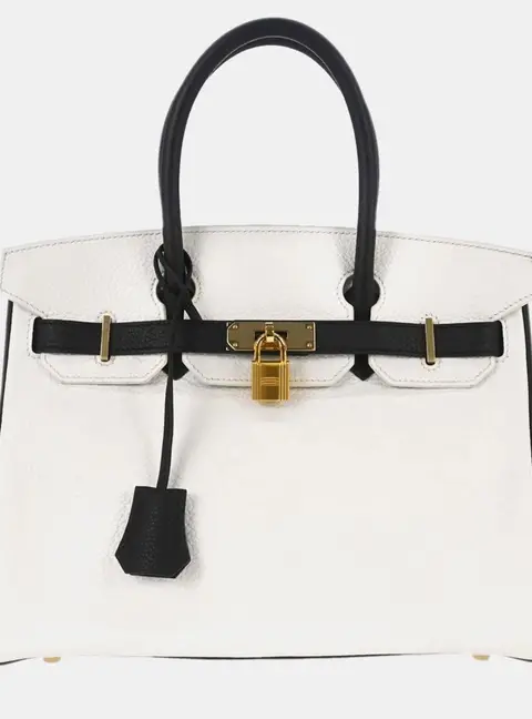 Hermes Special Order HSS Birkin 30 White Black Togo Calfskin Leather Top Handle Bag