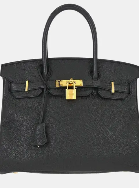 Hermes Birkin 30 Noir Togo Calfskin Leather Gold Hardware Top Handle Bag