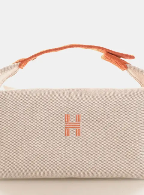Hermes Bride -a -Brac GM Beige Canvas Cosmetic Bag