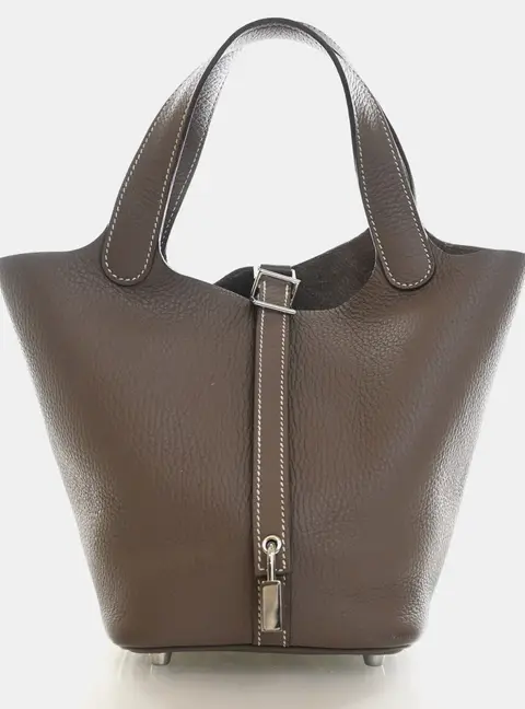 Hermes Picotin Lock 18 Etoupe Clemence Leather Top Handle Bag