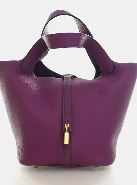 Hermes Picotin Lock 22 Anemone Clemence Leather Bucket Bag