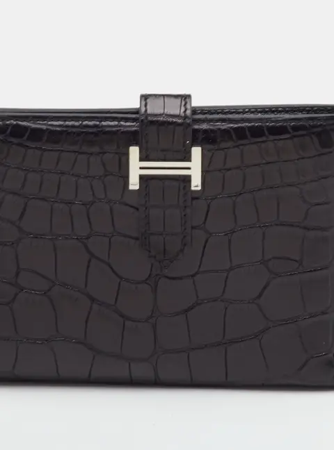 Hermes Bearn Noir Alligator Compact Wallet