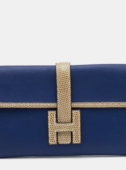 Hermes Jige Duo Bleu Saphir Swift and Lizard Trim Clutch