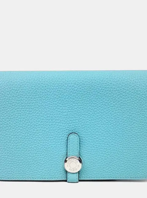 Hermes Dogon Long Blue T Turquoise Clemence Calfskin Leather Wallet Bag