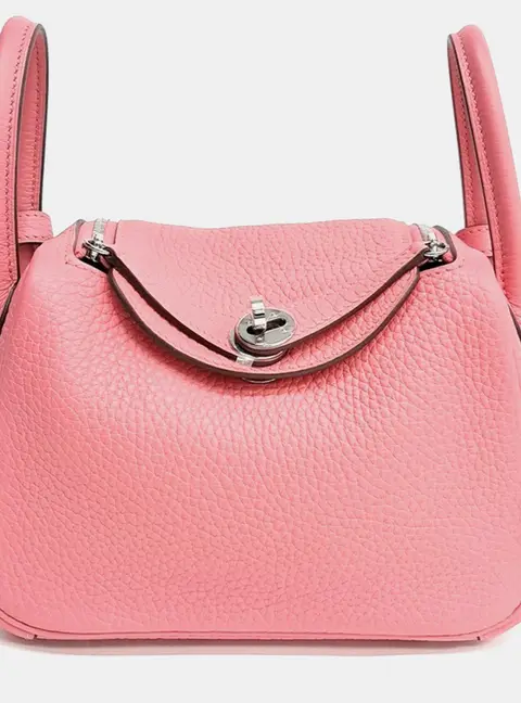Hermes Lindy Mini Rose Azalee 19 Clemence Calfskin Leather Shoulder Bag