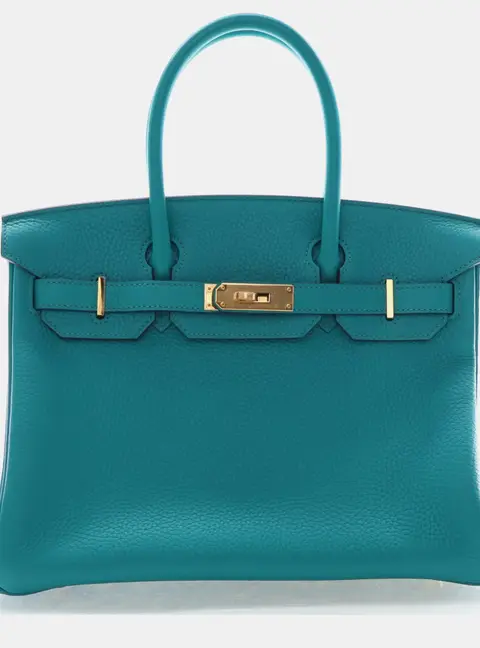 Hermes Birkin 30 Vert Verone Togo Calfskin Leather Top Handle Bag