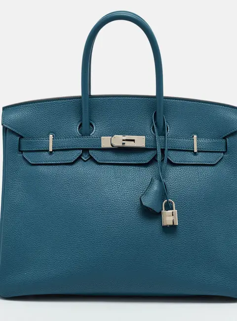Herm&egrave;s Birkin 35 Palladium Finish Bleu de Galice Togo Leather Tote