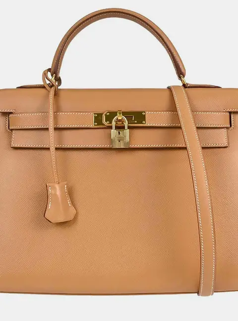 Hermes Kelly 32 Natural Courchevel Calfskin Leather Gold Hardware Sellier Top Handle Bag